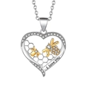 Ciondolo a cuore bicolore con ape, zirconi e incisione I Love You su una catena sottile - XZ454 Cuore Ape Favo (Ciondolo Solo)