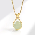 Lucky bag imitation nephrite jade necklace with gold plated rabbit ear pendant decoration - 925 Silver / Gold