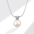 Elegante S925 zilveren ketting met een ronde witte parel en sprankelende zirkoonsteen - 10mm / Wit