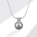 Elegante S925 zilveren ketting met grijze parel en fonkelende zirkoon hanger voor dames - 10mm / Grijs