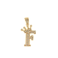 Ciondolo lettera F dorata con corona e zirconi cubici incastonati per collana elegante - Oro (Lettera F)