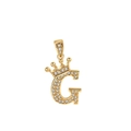 Collana con corona iniziale G dorata e pavé di zirconi lucidi in stile hip-hop - Oro (Lettera G)