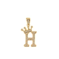 Ciondolo dorato lettera H con corona e pietre di zircone su sfondo bianco - Oro (Lettera H)