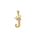 Ciondolo a forma di lettera J con corona dorata e zirconi cubici micro-pavimentati - Oro (Lettera J)