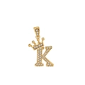 Ciondolo lettera K in oro 18 carati con corona e cristalli di zirconia cubica - Oro (Lettera K)