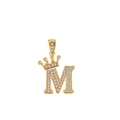 Pendente dorato con corona e lettera M decorato con pietre di zircone bianco lucente - Oro (Lettera M)