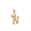Collana con ciondolo lettera N dorata con corona e zirconi per donne eleganti - Oro (Lettera N)