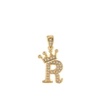 Collana con ciondolo lettera R dorata con corona e pietre di zirconia scintillanti - Oro (Lettera R)