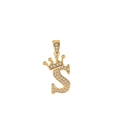 Ciondolo a corona con lettera S dorata con pietre di zircone bianco lucido - Oro (Lettera S)