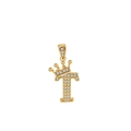 Elegante ciondolo lettera T placcato oro con corona e pietre di zircone scintillanti - Oro (Lettera T)