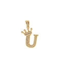 Pendaglio lettera U in oro con corona e zirconi bianchi scintillanti da donna - Oro (Lettera U)