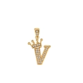 Elegante ciondolo a corona lettera V dorato con pavé di zirconi per collana donna - Oro (Lettera V)
