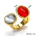 Goldener offener Ring mit roten und grauen Katzenaugen-Edelsteinen und polierter Oberfläche - US 6 / Gold Stil 1 (Roter und Grauer Stein)