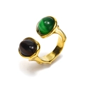 Verstellbarer Retro-Goldring mit smaragdgrünen und braunen Katzenaugen-Edelsteinen - US 6 / Gold Stil 2 (Grüner und Brauner Stein)