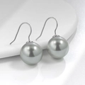 Orecchini a cerchio in argento s925 con grandi perle rotonde grigio argento lucido - Stile Extra Large (PED335) / Perla Grigia Tono Argento