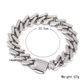 14mm silbernes Iced-out-Panzerarmband mit klaren Kristallen und 22,5 cm Kette - 14mm Breit-22.5cm Lang / Stahlfarben
