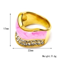 18K gold-plated wide band ring with pink marble enamel and double-row zircon inlay - US 6 / Gold Pink Enamel