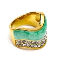 Detail view of gold 18K plated ring with green enamel finish and sparkling zircon stones - US 6 / Gold Green Enamel