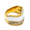 Chic 18K gold plated wavy ring with white marble enamel and double rows of sparkling zircons - US 6 / Gold White Enamel