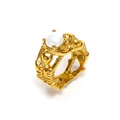 Gothic punk gold skull ring featuring a white ceramic inlay on a minimalist band - US 6 / Gold White Ceramic