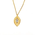 Close-up of gold-plated stainless steel marquise pendant with natural grey stone inlay - Gold Pale Blue Cat Eye Stone