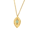 Vintage gold plated stainless steel necklace featuring a green natural stone pendant - Gold Pale Green Cat Eye Stone