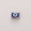 Italian charm link featuring evil eye enamel pattern in polished stainless steel - 1 Piece / Evil Eye (#01)