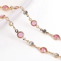 Handmade gold plated copper chain with bezel set pink and white round glass gems - 50cm/Pack / Pink