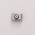 Italian charm bracelet link in silver stainless steel with blue evil eye enamel charm - 1 Piece / Gold Rim Evil Eye (#02)