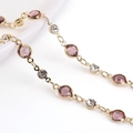 Handmade gold copper chain with purple and clear bezel-set crystals for DIY jewelry - 50cm/Pack / Purple