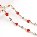 Golden chain with red marquise and white round stones for DIY jewelry making - 50cm/Pack / Red