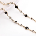 Gold-plated copper chain necklace featuring black oval stones and clear crystal accents - 50cm/Pack / Black