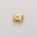 Ciondolo modulare italiano dorato con corona rossa e scritta Princess per bracciale - 1 Pezzo / Corona da Principessa (#08)