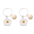 Pair of creative macaron smiley face keychains with white flowers and beige resin balls - Flower Shape / White