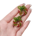 Christmas wreath beaded earrings with crystal glass beads and festive bow detail - 1pc/pack / Christmas Wreath Red and Green (25x25mm)