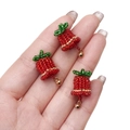 Three handmade Christmas bell charms with red beads and green leaf accents for DIY crafts - 1pc/pack / Christmas Bell Red (16x29mm)