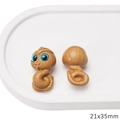 Cartoon zodiac snake wooden bead in light brown grain with glossy blue eyes, 21x35mm size - Big-Eyed Snake / 21x35mm (1 Piece) / Tan