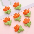 Orange tulip flower resin bead for DIY jewelry making with green stem detail - 18x22mm (1 Piece/Pack) / Orange Flower