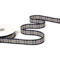 Marineblauw en beige geruit lint op rol voor cadeauverpakking en doe-het-zelf handwerk - 5 Yards/Verpakking / Marine Ruit Breedte 2.5cm