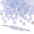 Cuentas biconas de cristal lila claro con revestimiento aurora AB para joyería DIY - 4mm (10g/Aprox. 130 Unidades) / Lavanda