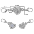 Herzförmiger Magnetverschluss in Silber mit Straßsteinen und Karabiner für DIY Schmuck - Strass Herz Stil / Weißgold