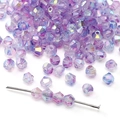 Cuentas de vidrio bicono violetas irisadas con acabado AB para joyería DIY - 4mm (10g/Aprox. 130 Unidades) / Lila