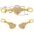 Goldener Herz-Magnetverschluss mit weißen Strasssteinen und Karabinern für DIY-Schmuck - Strass Herz Stil / Gold