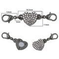 Magnetverschluss Herzform Gunmetal mit Strass und Karabinern für DIY-Schmuckherstellung - Strass Herz Stil / Gunmetal