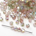 Perles en verre facetté AB irisé sur tige argentée pour la création de bijoux - Bleu foncé