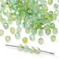 Perles bicones en verre vert clair avec revêtement AB Aurora pour bijoux DIY - Jaune-vert