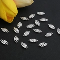 Silver hollow leaf metal charms for DIY vintage hairpins and tassels on dark background - Small Marquees Silver / 8mm Wide x 16mm Long