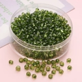 Olive green 4mm glass beads for DIY jewelry making in a round transparent plastic container - Grass Green