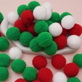 Colorful Christmas pom poms in red green and white for DIY creative crafts and decor - 20 Pieces Set / 3cm / Christmas Style