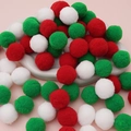 Colorful Christmas pom-poms in red, white and green for DIY festive ornaments - 30Pcs Pack / 2.5cm / Christmas Style